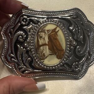Elegant Silver Horse Motif Belt Buckle